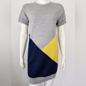 🌟 Trina Turk Vegas gray wool colorblock Intarsia knit shirt sweater dress - M